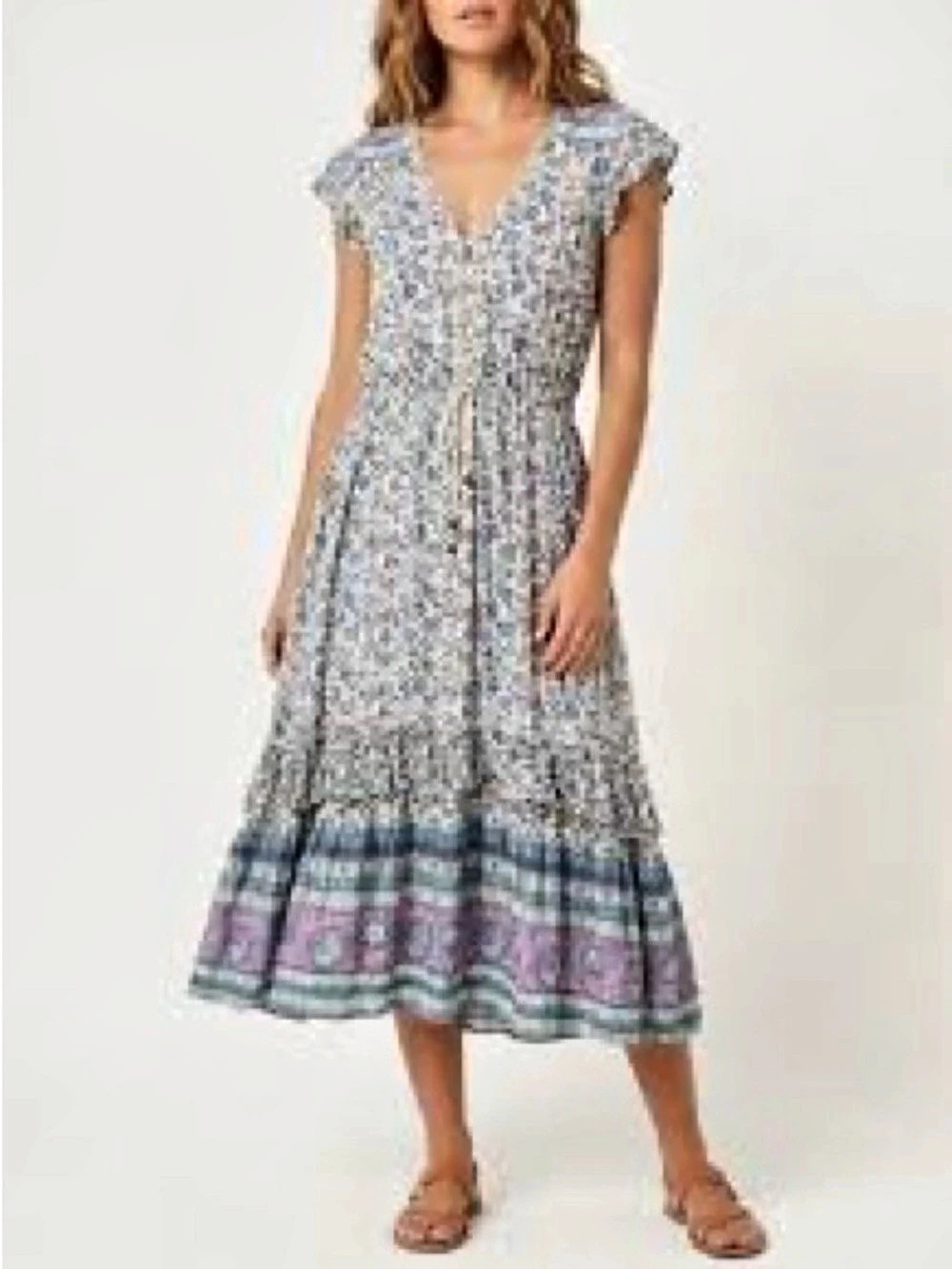 Spell & The Gypsy Dahlia Floral Midi  Dress in Blue & Pink Size XS Like New